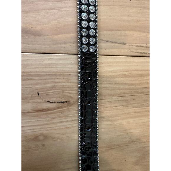 Skinny Black Patent Leather Belt with double row of Rhinestones Medium/Large NEW - Picture 7 of 7
